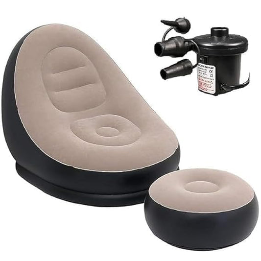 Inflatable Air Lazy Sofa Set with Footrest Rapid Foldable Couch Sofa,Air Bed Sofa With Electric Air Inflactor Pump , Portable Lounge Chair for Indoor, Outdoor, Living Room, Reading, Office, Balcony Camping with Electric Air Pump 2 Seater