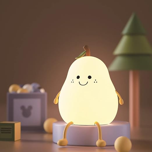 Cute Silicone Night Light for Kids,Dimmable Nursery Pear Lamps,Kawaii Room Decor Fruit Night Light Bedside Lamp for Baby and Toddler