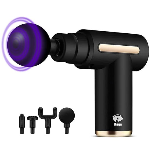 Raganet, Massage Gun with 4 Heads, 6 Speed Massage Machine, Professional Massage for Muscles, Ligaments and Tissues, Portable Gun, USB Charging (Black)