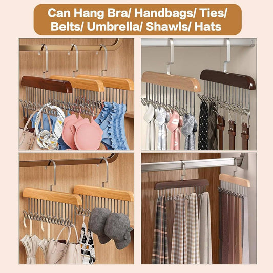 8 Hook Wooden Hangers|Multi Purpose 8 Hook Wooden Hangers | Wooden Belt Hanger | Tie 8 Hook Hanger | Closet Hangers | Foldable Hooks Wood Hanger | Wardrobe Organizers 8 Hook Hanger | 8 in 1 Lotus Wood Tie and Belt Hanger | Space Saving Hanger