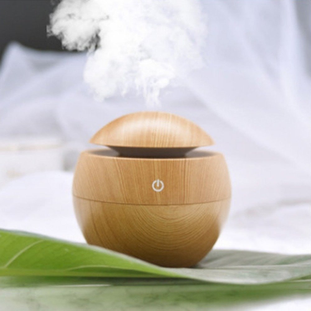 Light Wood Humidifier - Wooden Humidifier Aroma Diffuser with Led Night Light Colorful Change for Car, Office, Babies, humidifiers for home, air humidifier for room