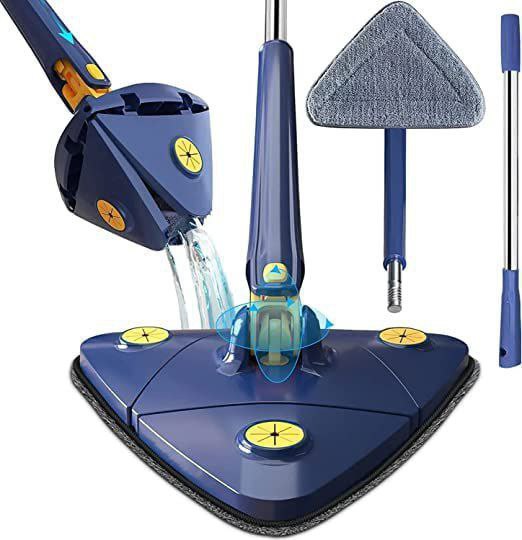 360 Degree Rotatable Triangle Floor & Cleaning Mop. Adjustable Microfiber Mop with Stainless Steel Long Handle. Push-Pull Squeezing Mop. Removable Washable Cleaning Pad. Multi-Functional.