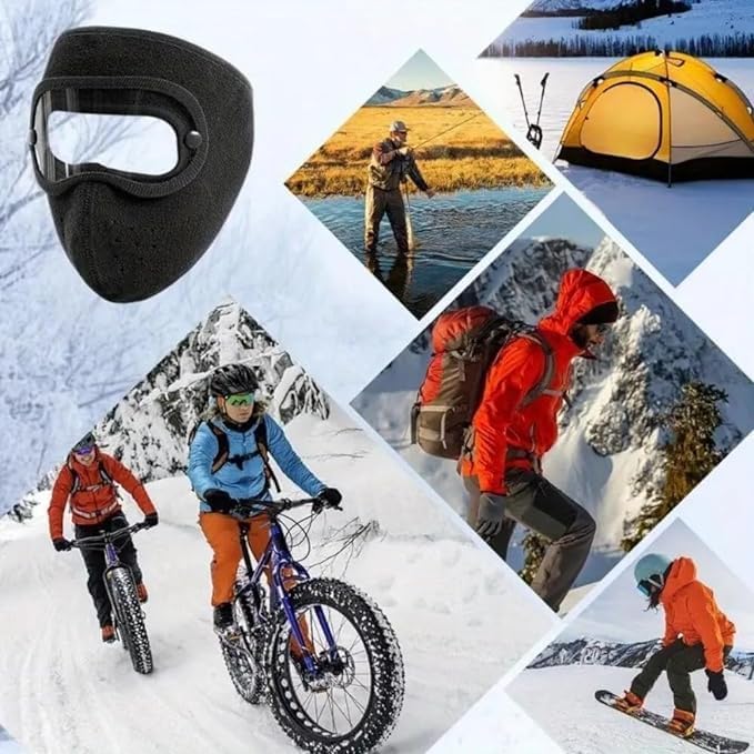 Winter Windproof Fleece Face Mask | Removable Lens | Full Face Protection for Bike Rides | Warm, Breathable, and Adjustable Velcro Design