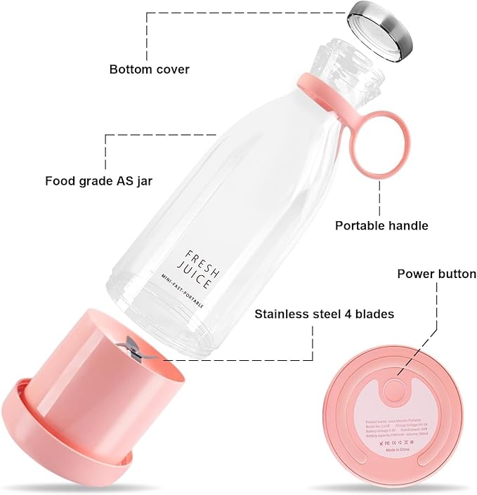 PORTABLE JUICER, USB GRINDER MIXER, ELECTRIC USB JUICER MINI BOTTLE SHAPE Maker Portable Blender, Multi functional Personal Size Blender with USB Rechargeable, Mini Smoothie Blender , Hand Blender for Home Office Gym Travel