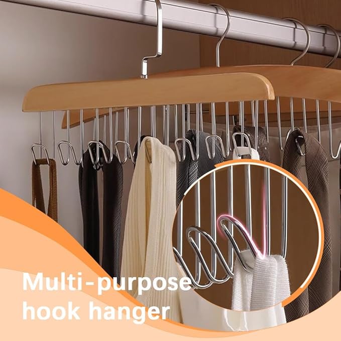 8 Hook Wooden Hangers|Multi Purpose 8 Hook Wooden Hangers | Wooden Belt Hanger | Tie 8 Hook Hanger | Closet Hangers | Foldable Hooks Wood Hanger | Wardrobe Organizers 8 Hook Hanger | 8 in 1 Lotus Wood Tie and Belt Hanger | Space Saving Hanger