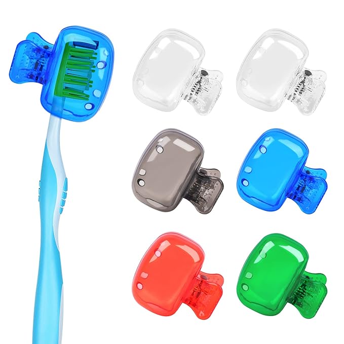 Waenerec Toothbrush Head Cover Cap 6 Pack Toothbrush Coverings Clips Portable Toothbrush Protector Toothbrush Storage Head Cover for Bathroom Home Travel Toothbrush Case, Blue, Red, Gray, Green, Clear, Toothbrush Head Cover Cap