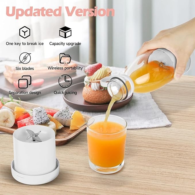 PORTABLE JUICER, USB GRINDER MIXER, ELECTRIC USB JUICER MINI BOTTLE SHAPE Maker Portable Blender, Multi functional Personal Size Blender with USB Rechargeable, Mini Smoothie Blender , Hand Blender for Home Office Gym Travel